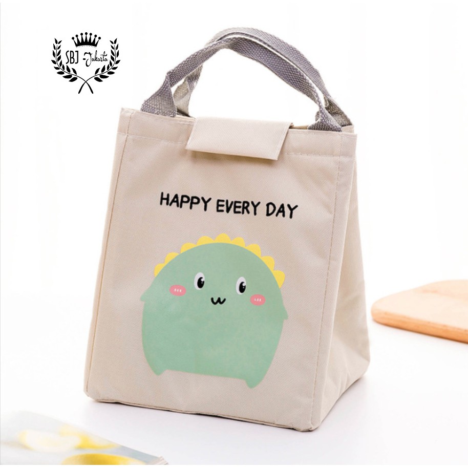 Lunch bag Tas bekal Insulated lunch bag seri HAPPY LIFE UKURAN BESAR