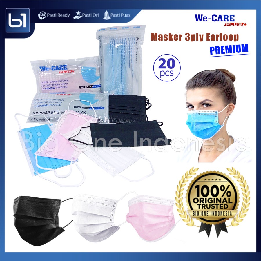 We-Care 3ply Pack isi 20 Pcs Masker Medis Premium, Masker Bedah Surgical 3 Lapis, Disposable Face Ma