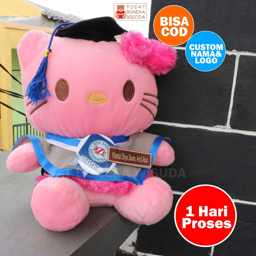 Boneka Wisuda Hello Kitty Hadiah Kado Graduation HK Kampus Custom Nama Gratis Helo Kity Lucu Ultah