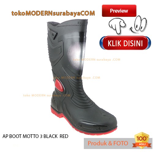 Ap Boot MOTTO 3 Hitam Merah sepatu boots anti air sepatu banjir proyek