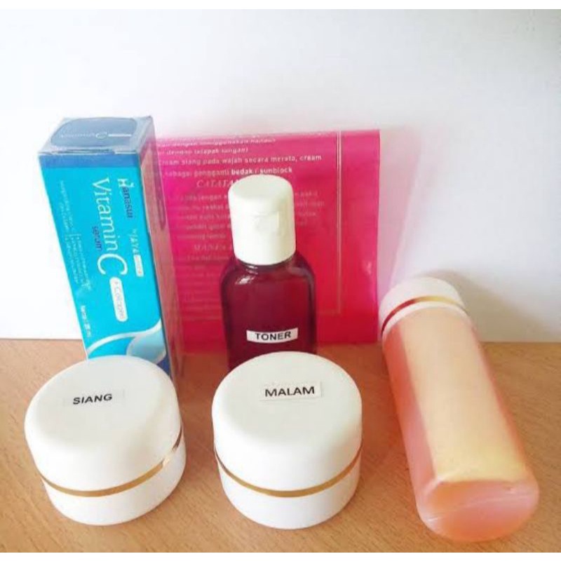 paket bedak cream | krim | hn original 15gr + serum vitamin c hanasui | paket skincare hn pembersih 