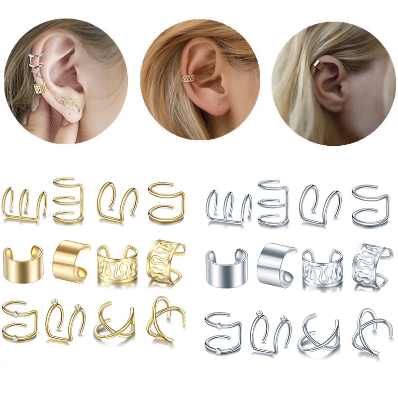 AZ179 [Cod][Ready Stock] Anting Jepit Wanita 12pcs Set Ear Cuff Fashion Korea
