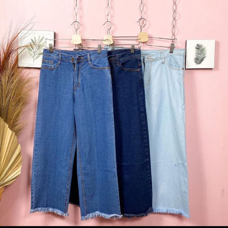 HIGHWAIST CELANA KULOT JEANS RAWIS BAWAH WANITA PREMIUM KEKINIAN