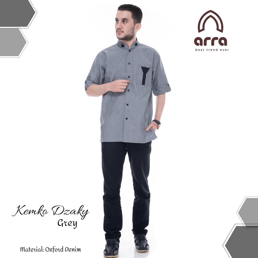 Pakaian Muslim Pria / Baju Koko Dewasa / Baju Koko Premium - DZKY DEWASA GREY