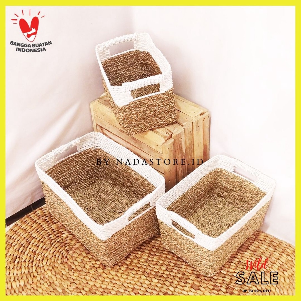 NEW - KERANJANG SEAGRASS / BOX SEAGRASS HANDLE NATURAL PUTIH