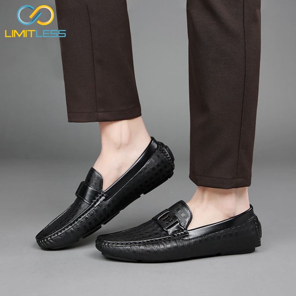 Sepatu Formal Pria Kulit Motif Premium Slip On Tanpa Tali Loafer Import Korea