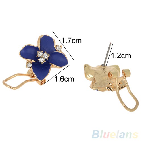 Anting Tusuk Kristal Menawan Bentuk Bunga Biru Yang Elegan untuk Gadis Imut