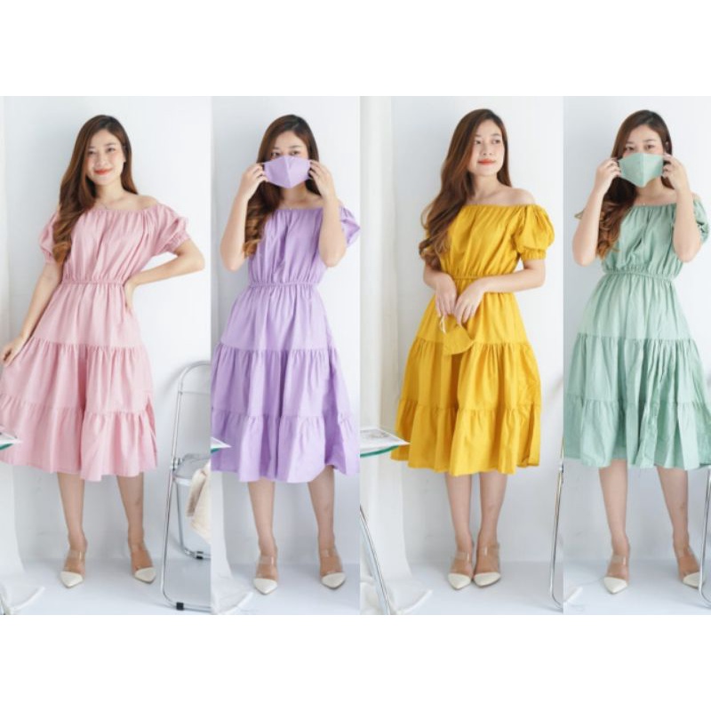 DDC9634 - Nonna Ruffle Midi Dress  bahan Cotton linen HQ