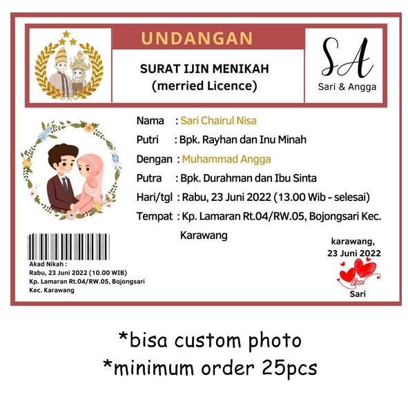Undangan Kopi Mini Pernikahan Design SIM Unik