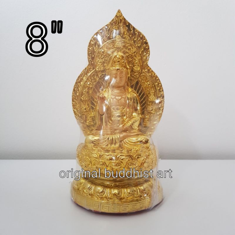 patung dewi kwan im kwanim fiber emas 8 inch