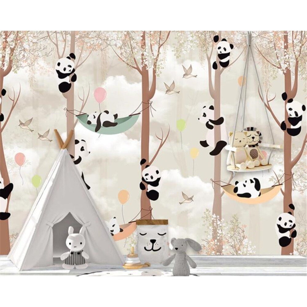 Beibehang Wallpaper Kustom Foto Kartun Panda Pohon Kamar Anak Anak Tk Latar Belakang Dinding Shopee Indonesia