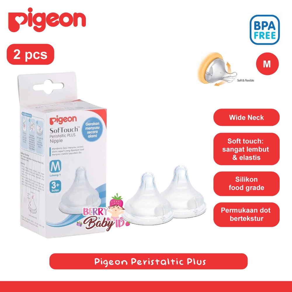 Pigeon Peristaltic Plus Wide Neck Nipple 2 Pcs Box Dot Botol Susu Bayi Berry Mart