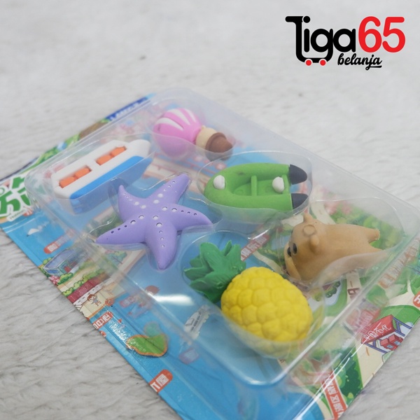 365 Cartoon Eraser #40883 Penghapus Set Beach Shape Penghapus Kartun Isi 6 pcs