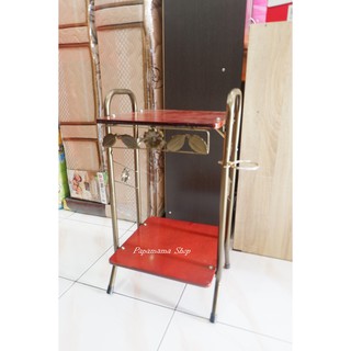 Rak serbaguna Meja  dispenser bahan kayu kaki stainless  