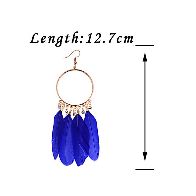 LRC Anting Gantung Vinatge Feather Decorated Circular Ring E804XX