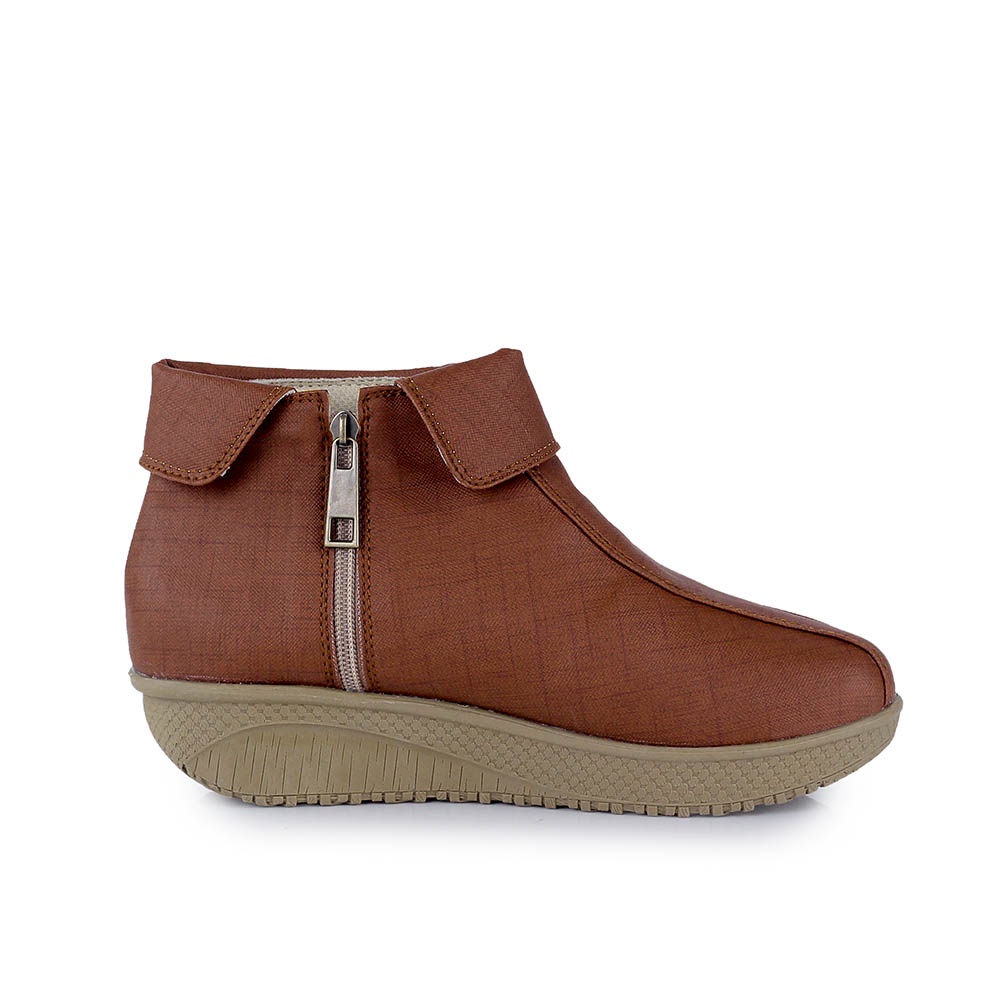 Sepatu Boots Wanita Flat Kulit Sintetis Resleting Korea Tanpa Tali Blackkelly Original Warna Cream Coklat
