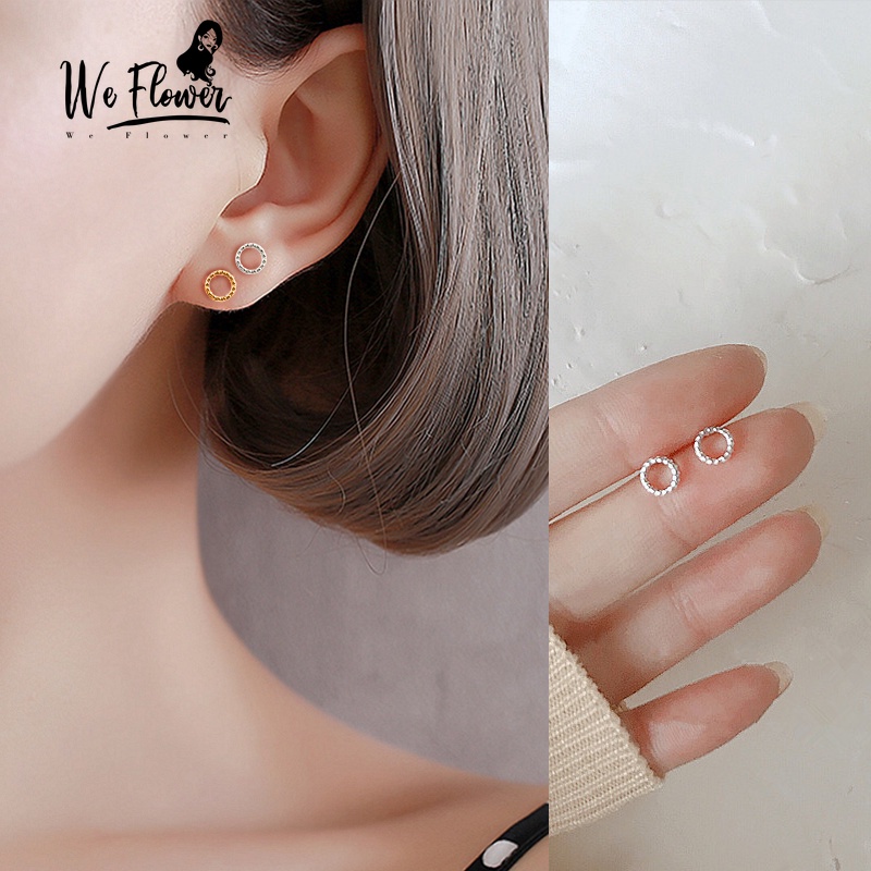 We Flower Anting Tusuk Gantung Bahan Sterling Silver 925 Desain Lingkaran Hollow Minimalis Untuk Wanita