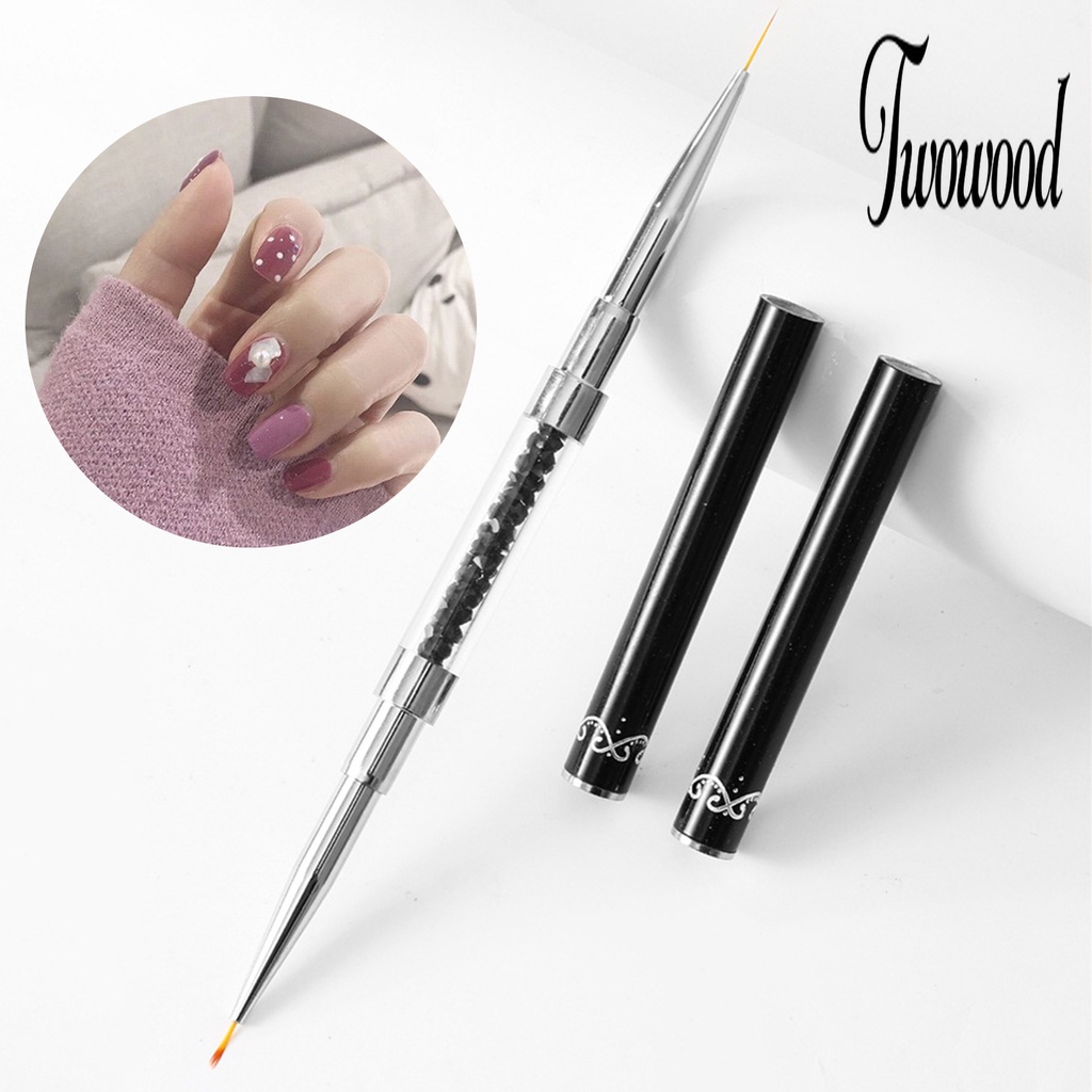 Brush Pen Nail Art UV Gel Ukuran 9mm 11mm Gagang Berlian Imitasi Kepala Ganda Untuk Manicure