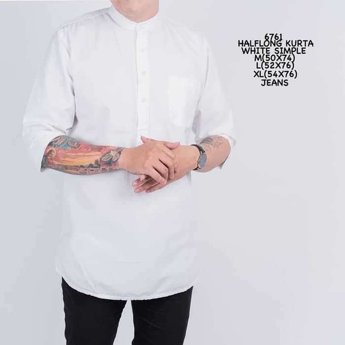 half long kurta/kemeja longline/kemeja jeans/kemeja pria/kemeja putih