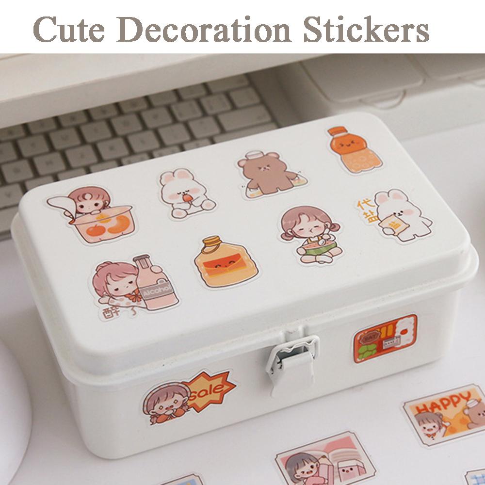 Agustina Kartun Gadis Dekoratif Stiker 40pcs/lot Perekat DIY Scrapbooking Tahan Air Kelinci Beruang Susu Teh Pola PVC Label Decals