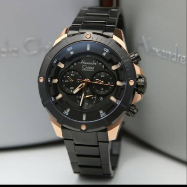 Jam pria Alexandre christie AC6529 hitam rosegold