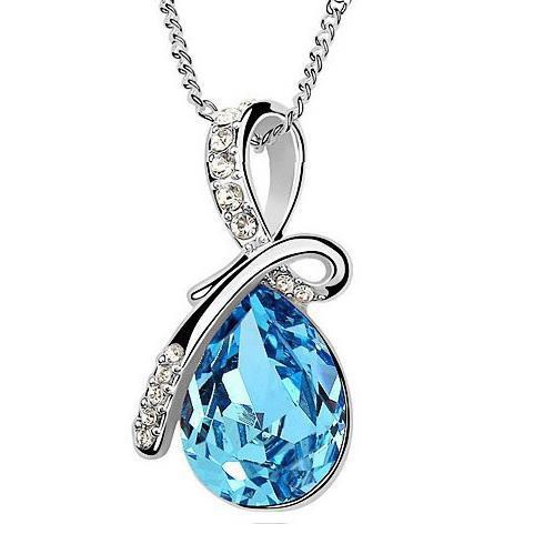 ★ODS★ FA31  Kalung Lapis Rhodium  Bentuk Tetesan Air Warna Kristal