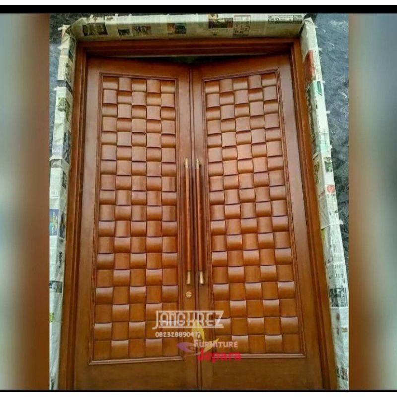 pintu jati kupu tarung motif kepang