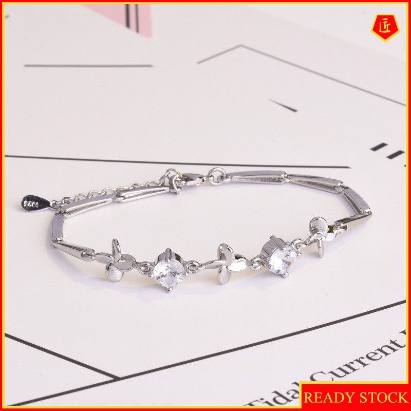 [Ready Stock]Women's Fashion Four-Leaf Clover Silver Bracelet