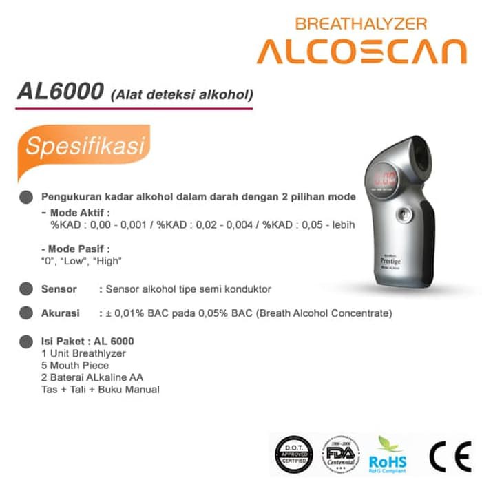 ALCOSCAN BREATHALYZER AL6000 (PENDETEKSI KADAR ALKOHOL) / ALCOHOL DETECTOR