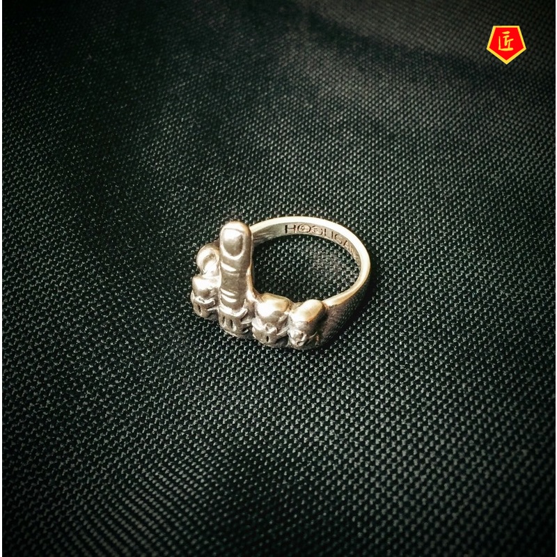 [Ready Stock]Punk Hip Hop Style Ring Vintage Silver Black