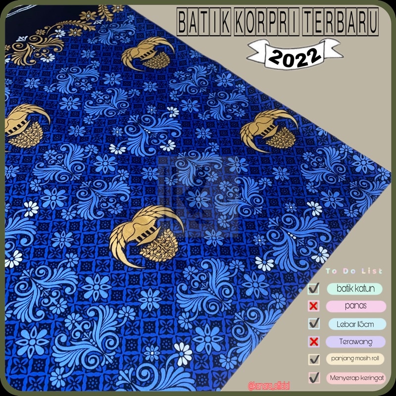 Kanara_New KAIN KATUN BATIK KORPRI 40'S TERBARU 2022 - KORPRI ECER METERAN-HARGA Per 0,5Meter