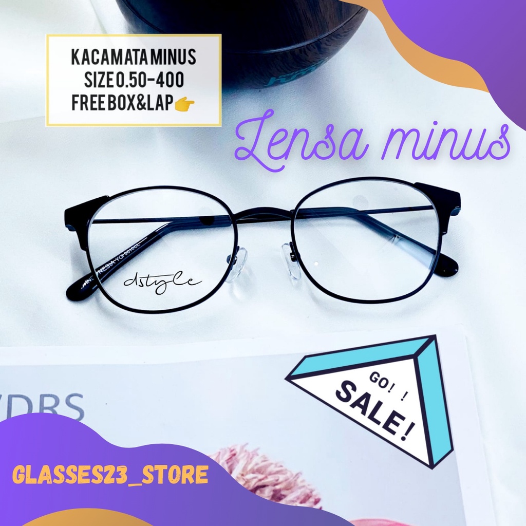 Frame Lensa MINUS Kacamata Tangkai besi oval unisex fashion wanita/ pria