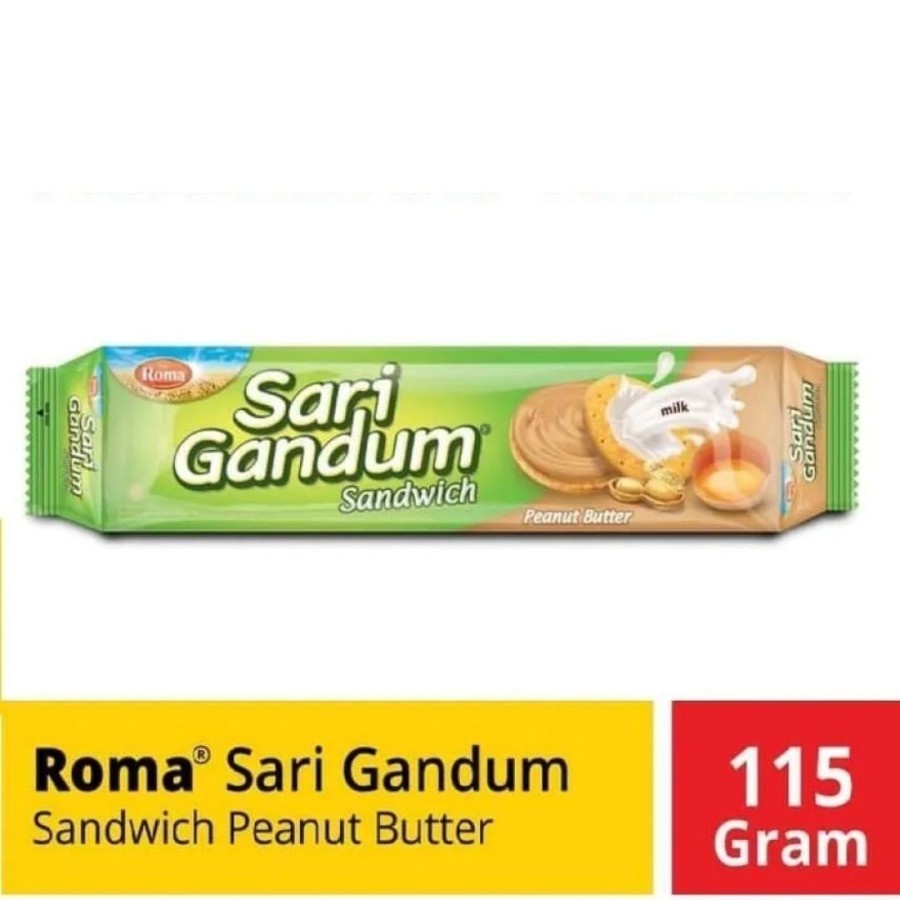 

ROMA BISKUIT SARI GANDUM SANDWICH PEANUT BUTTER 115 GRAM