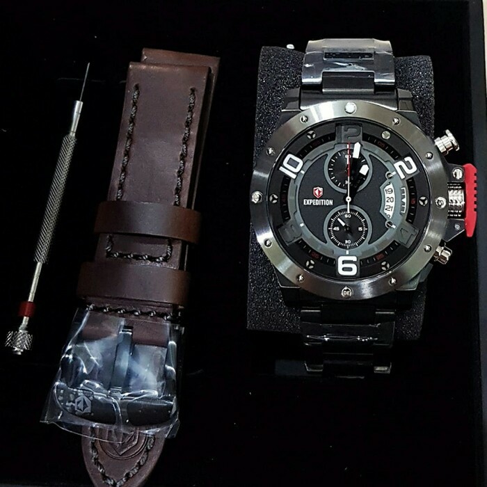 JAM TANGAN EXPEDITION 6750 PRIA SPORTY GREY BLACK DJARUM MERAH ORI