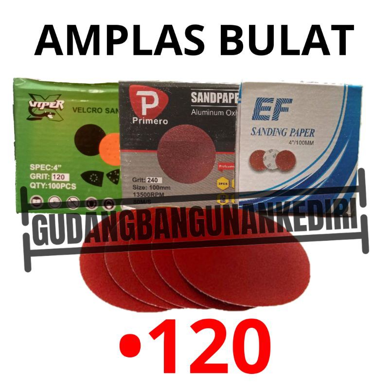 amplas bulat 4&quot; kertas gosok bulat 4&quot; grit 120 amplas gerinda 4&quot; sanding disc velcro 4&quot; amplaa bulat