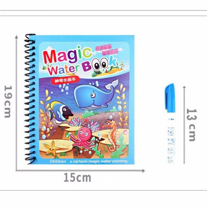 Magic Water Book NO MESS! 1 pcs BUKU GAMBAR MEWARNAI AJAIB Gratis PENA / SPIDOL AIR chn