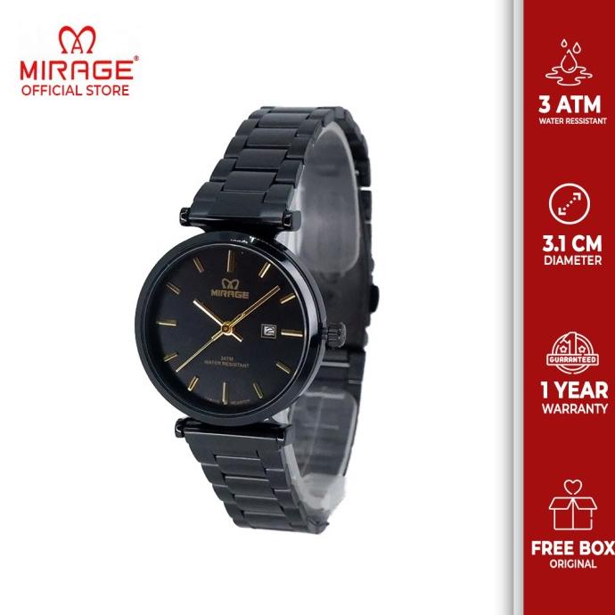 Jam Tangan Wanita Analog Miragewatch Casual Hitam Anti Karat 8682L