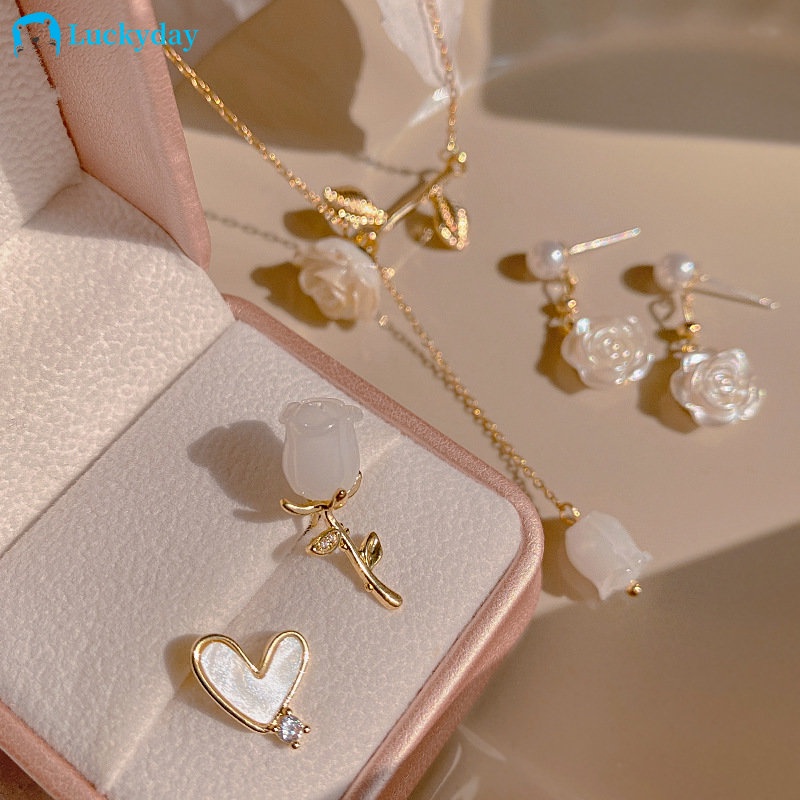 YEEZII Set Kalung Anting Tusuk Desain Ekor Ikan Hias Mutiara Kristal Untuk Wanita