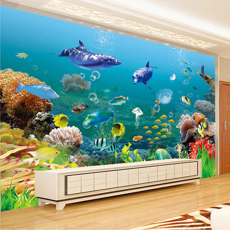 Terbaru Kustom Lukisan Dinding Wallpaper Dunia Bawah Laut 3d Stereo Kamar Anak Anak Kamar Tidur Shopee Indonesia