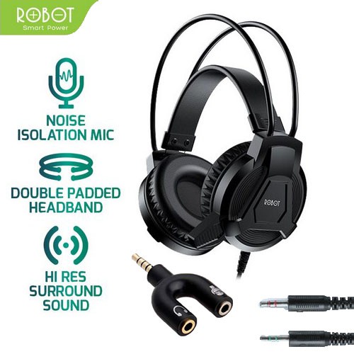 Robot RH-P10 / RHP10 Headset Headphone Gaming Komputer PC Laptop 3.5mm + Mic free splitter Y