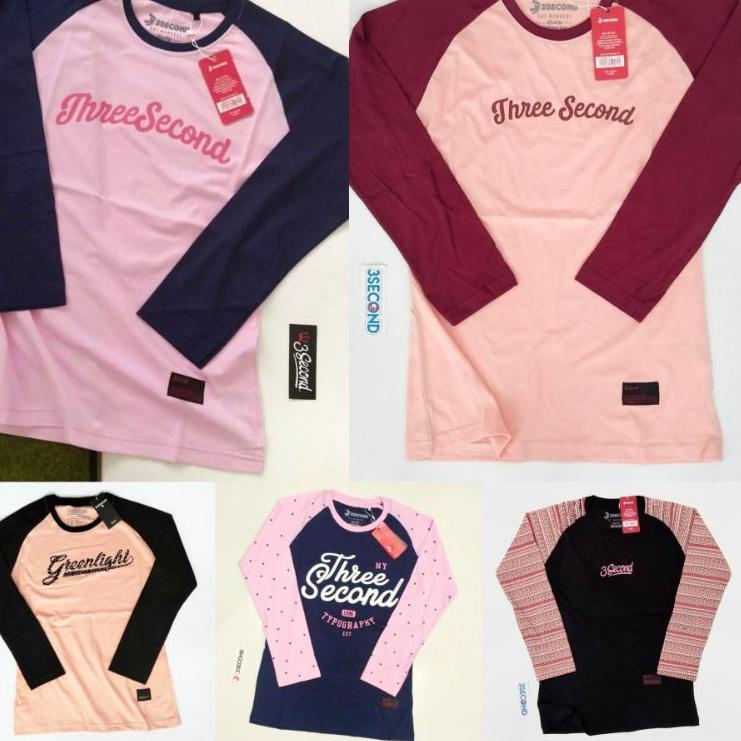 KAOS CEWEK LENGAN PANJANG THREESECOND 3SECOND DISTRO BANDUNG REGLAN SIZE M L XL {MGD.01Jn22ᵀ}