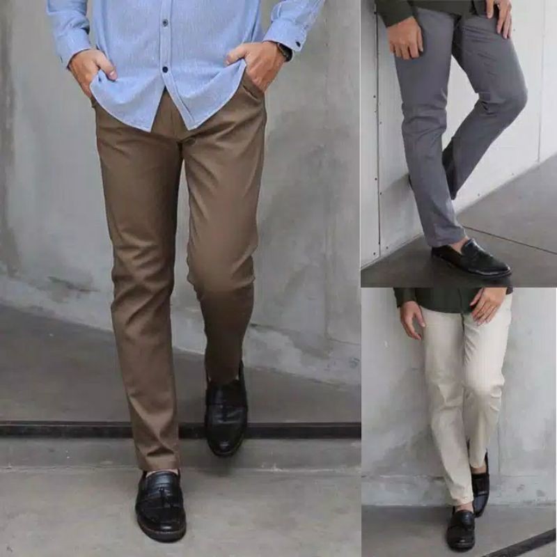 Celana Panjang Pria Model Slim Fit Skinny High Waist Warna Polos untuk Pesta / Club