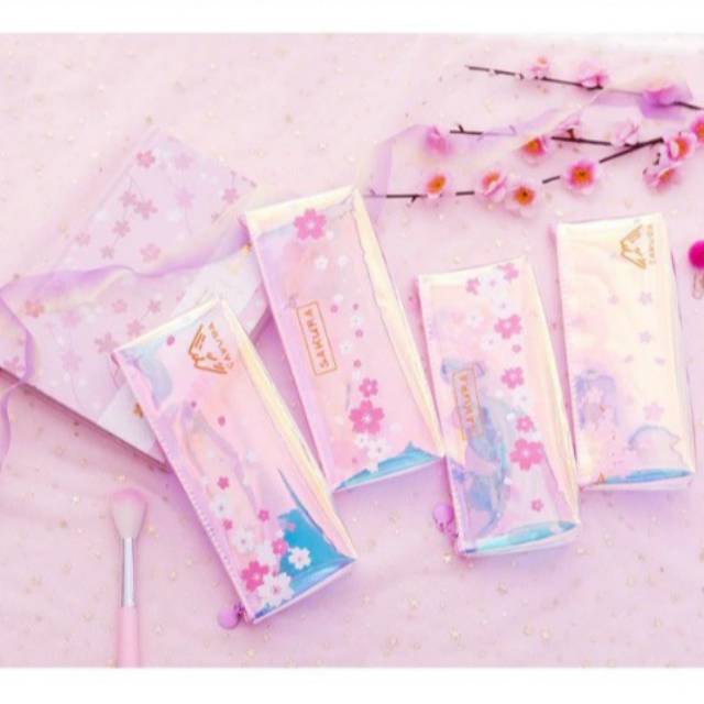 

Tempat Pensil/Tepak Pensil/Kotak Pensil Transparant Sakura Blossom/Pouch Dompet Kosmetik Make Up