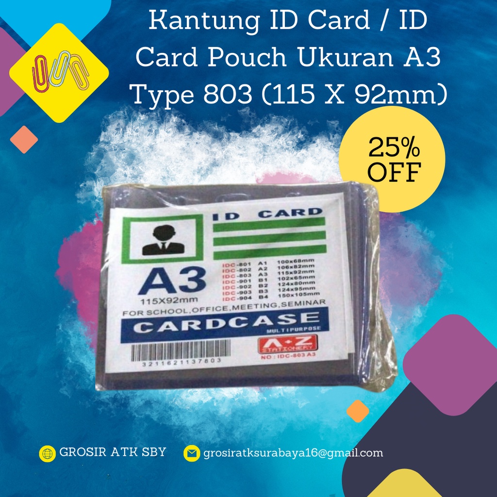 

Kantung ID Card / ID Card Pouch A+Z Bahan Mika Plastik Tebal Ukuran A3 Type 803
