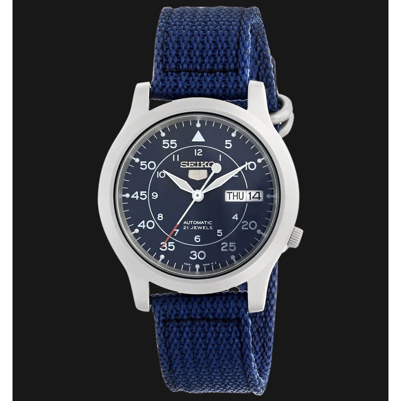 Seiko 5 SNK807K2 Automatic 21 Jewels Blue Military Nylon Strap