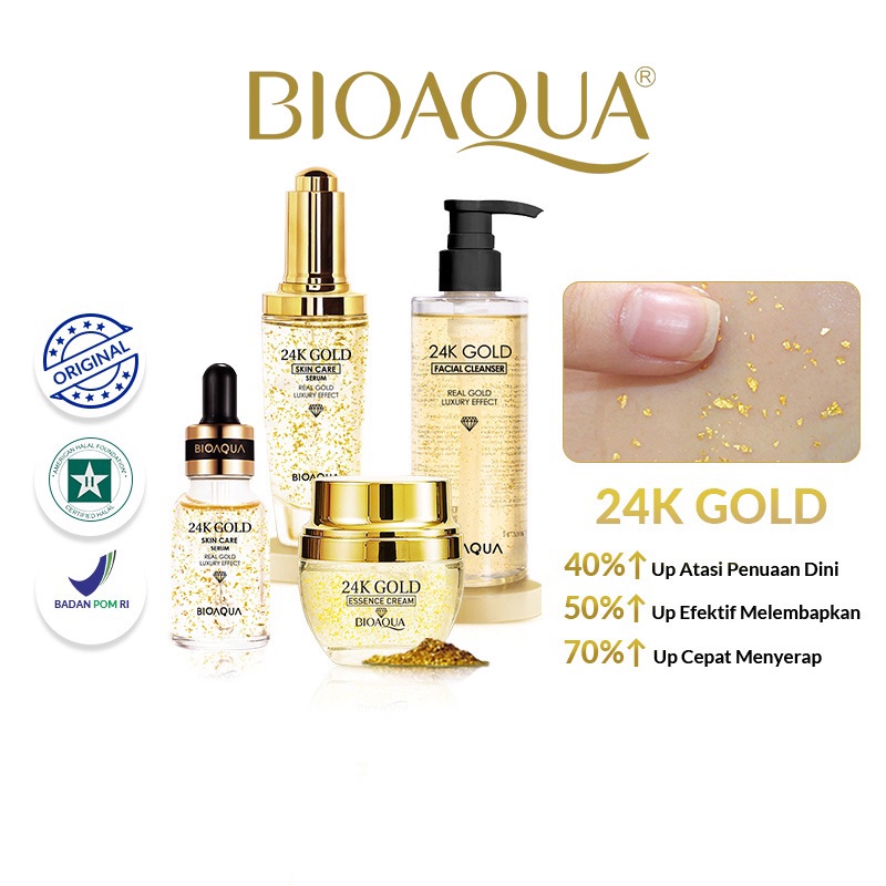 [BPOM] BIOAQUA 24K Gold Skin Care Essence Cream/Hydrating Toner/Brightening Serum Wajah/Massager Eye Cream/Gentle Cleanser/Body Wash Skincare