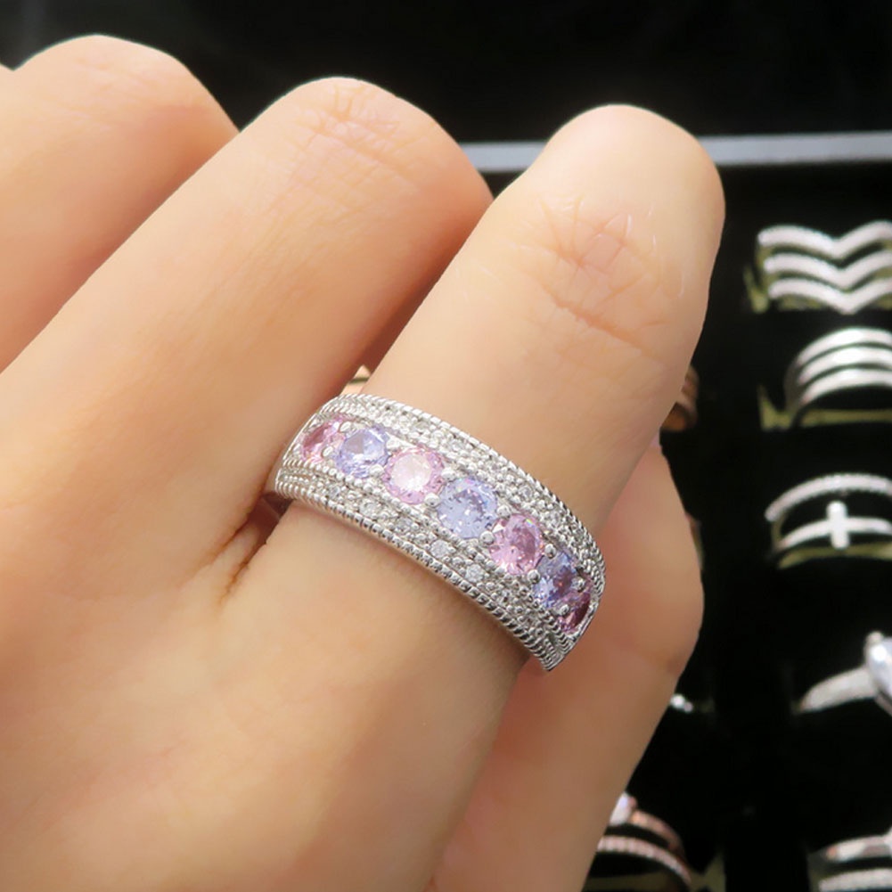 Hu Hu Hu Hu Hu Alat Bantu Pasang Kacamata♡ Cincin Kawin / Tunangan Hias Kristal Cubic Zirconia Warna-Warni Untuk Wanita