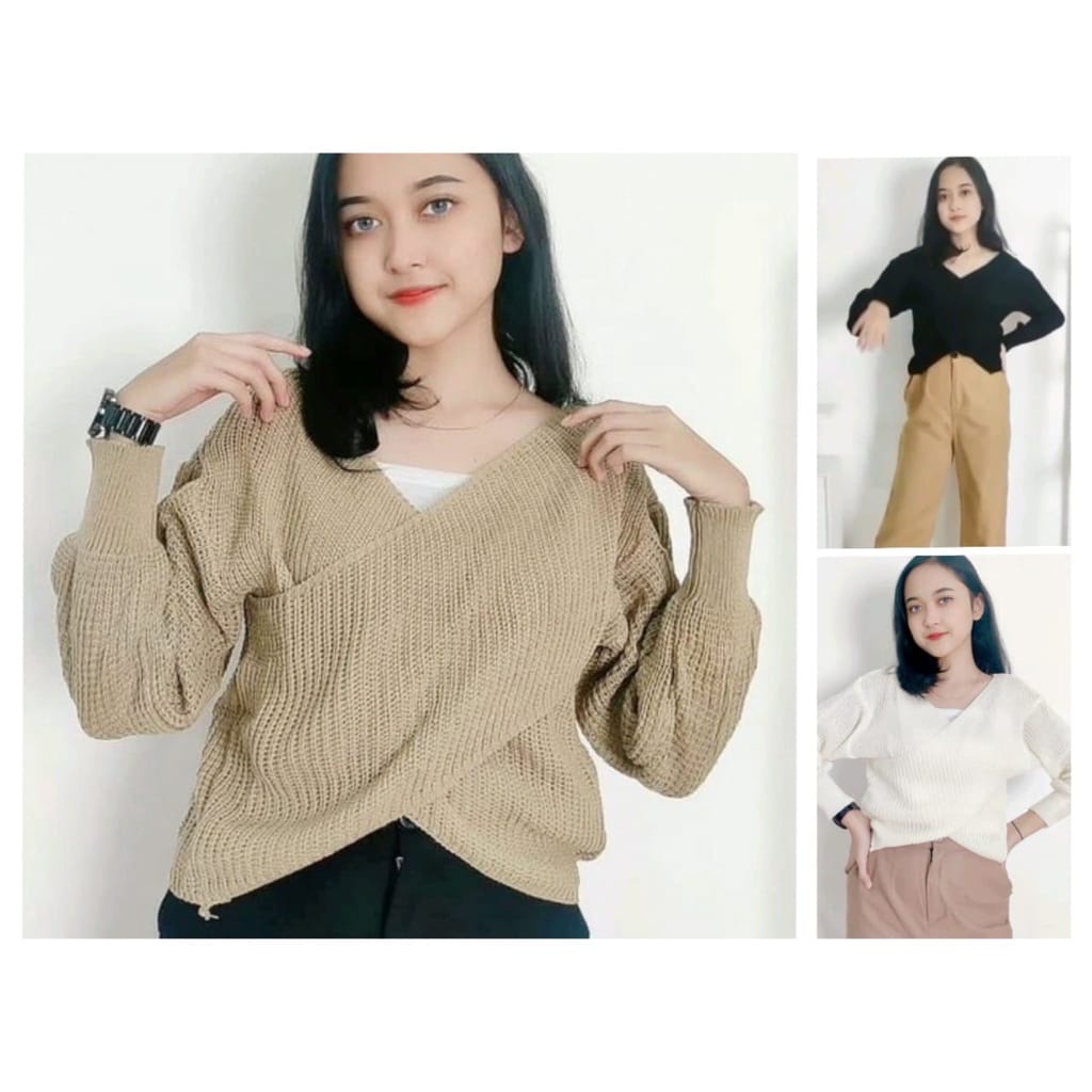 BEFAST - ZEC OOTD Wanita Blouse UPHY / RJT Kireo Outer / Blus Rajut kasual / Blouse Leher V / Atasan Lengan Panjang / Fashion Wanita Casual / OOTD Remaja Kekinian / Blouse Rajut Terbaru 2022