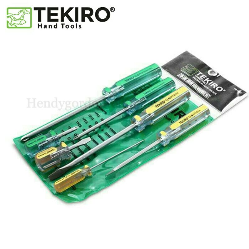 Obeng tekiro Kristal Set 7 Pcs / In Line Screwdriver Set 7 Pcs / Kuning Hijau min dan plus ORI / Tek