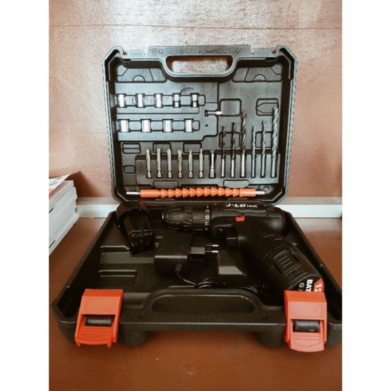 Mesin bor baterai Cordless Drill 12V include Tool Kits 29Pcs JLD Tools